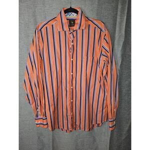 Tailorbyrd Shirt Men Large Orange Stripe Flip Cuff Business Office Dress Casual